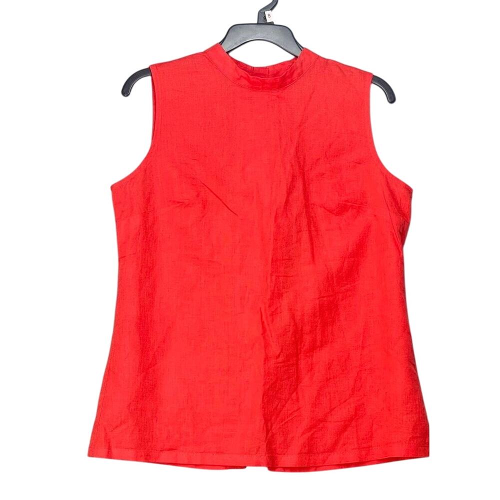 Banana Republic Linen-Cotton Tank‎ Button-Back Sz S Red Sunset Summer Beach